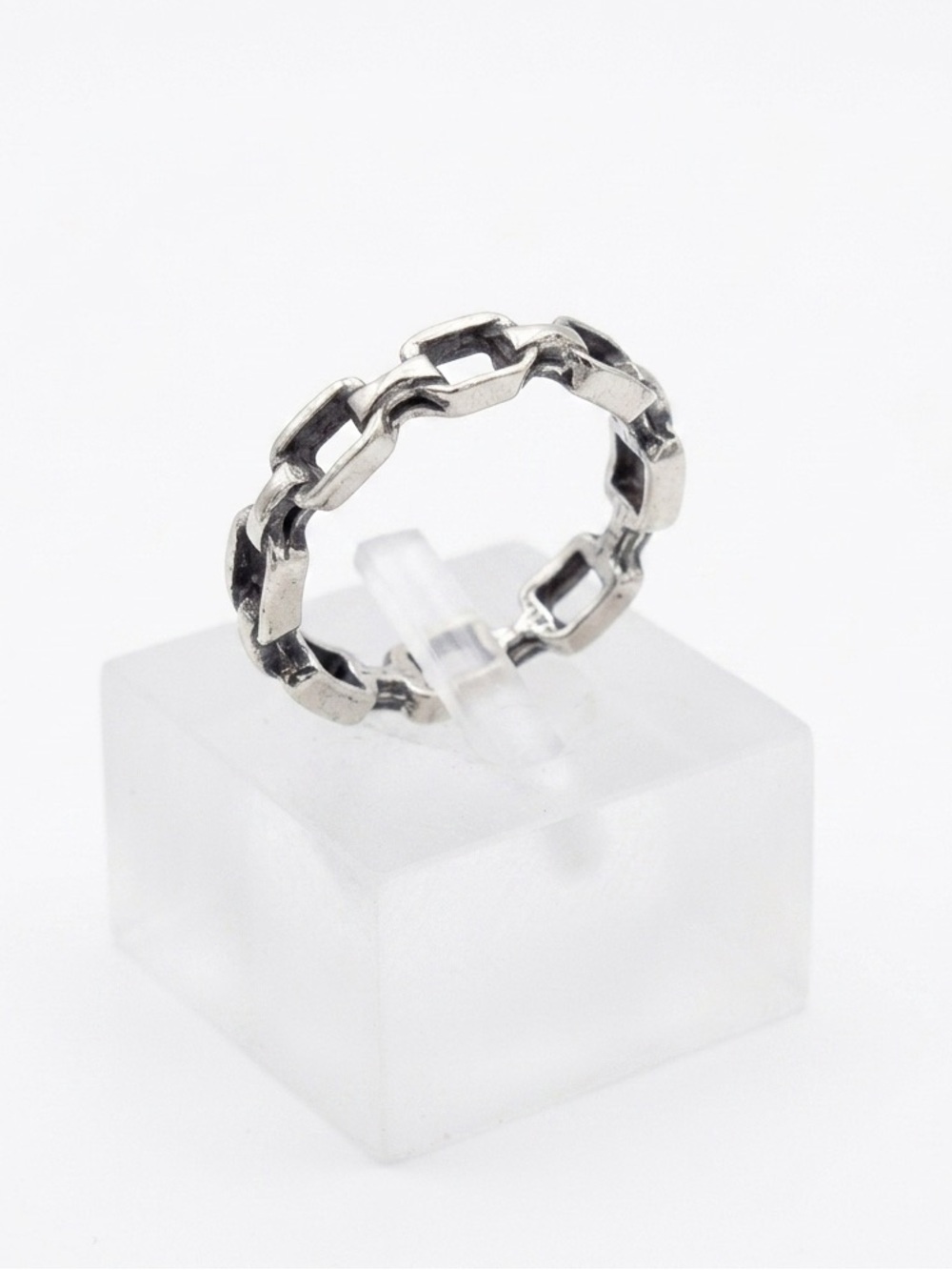 New Silver Unisex Box Chain Link Bohemian Handmade Band Ring OOAK